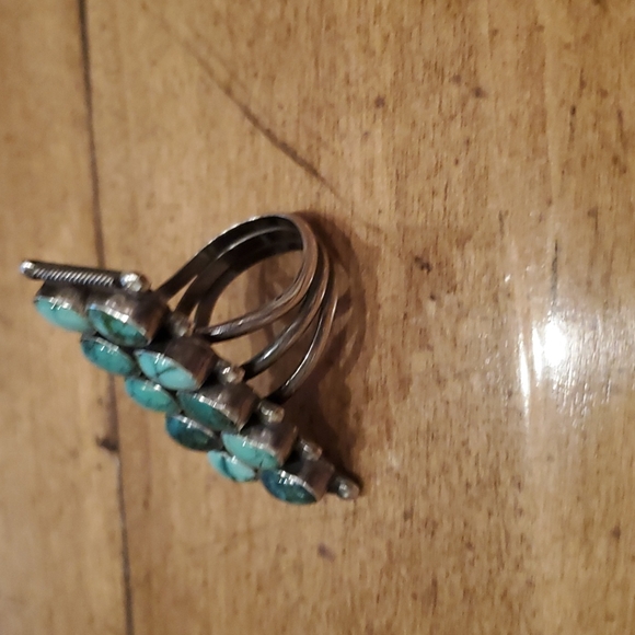 10 Stone Sterling Turquoise Ring. Size 9 - Picture 2 of 6